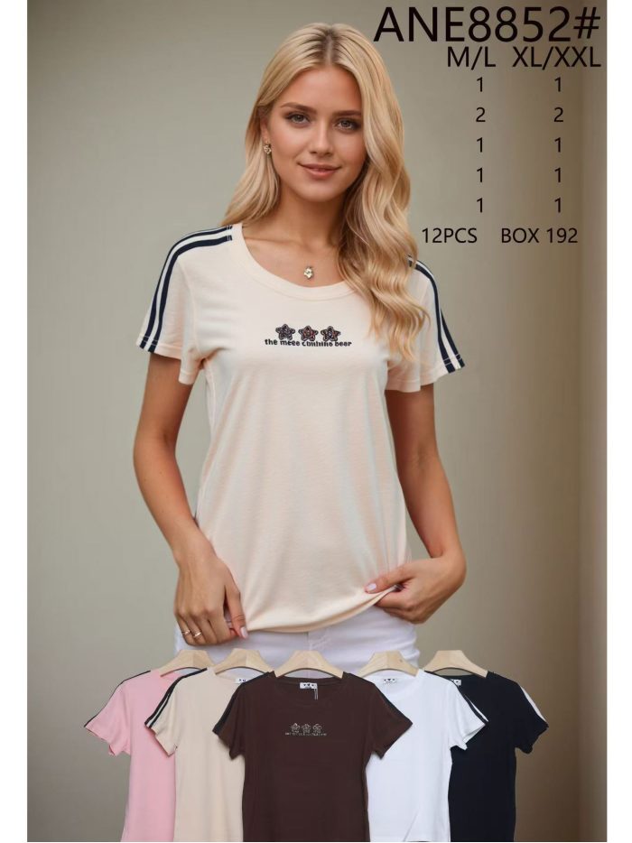 T-shirt à rayures florales en strass sur les manches