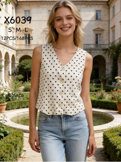 Chaleco efecto lino lunares botones 2