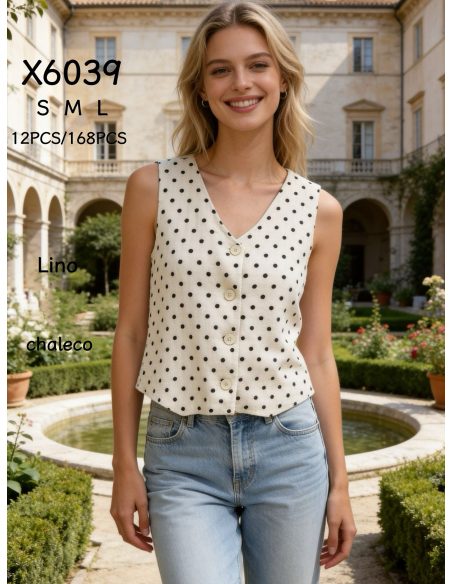 Chaleco efecto lino lunares botones