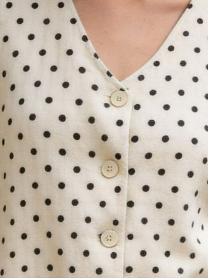Chaleco efecto lino lunares botones