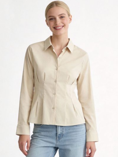 Camisa entallada pinzas de manga larga