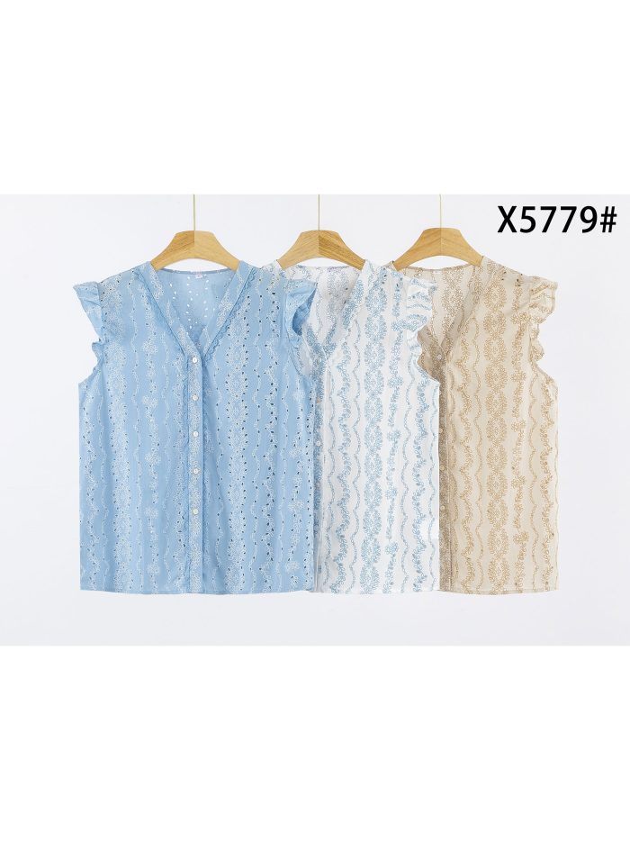 Durchbrochene Baumwollbluse mit Rüschenärmeln