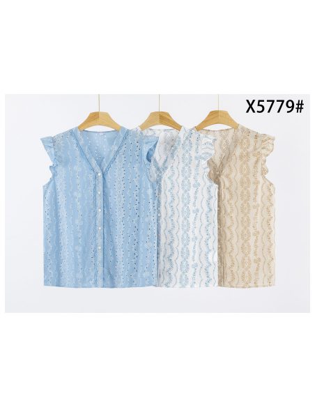 Durchbrochene Baumwollbluse mit Rüschenärmeln