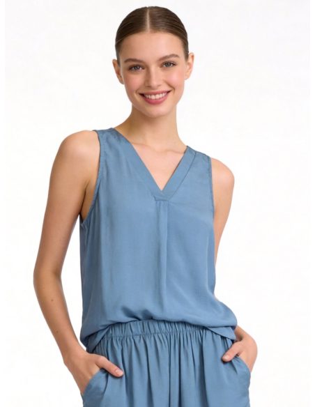 Haut à col en V à effet soie