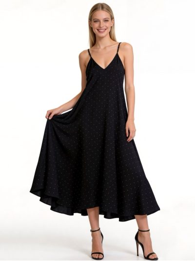 Vestido maxi efecto lino tirantes con strass