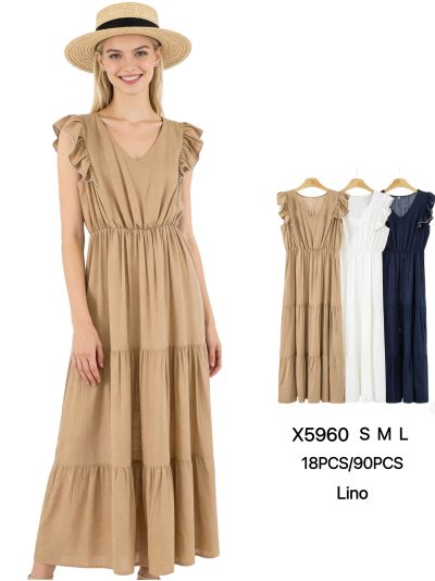 Vestido efecto lino volantes y falda escalonada 2