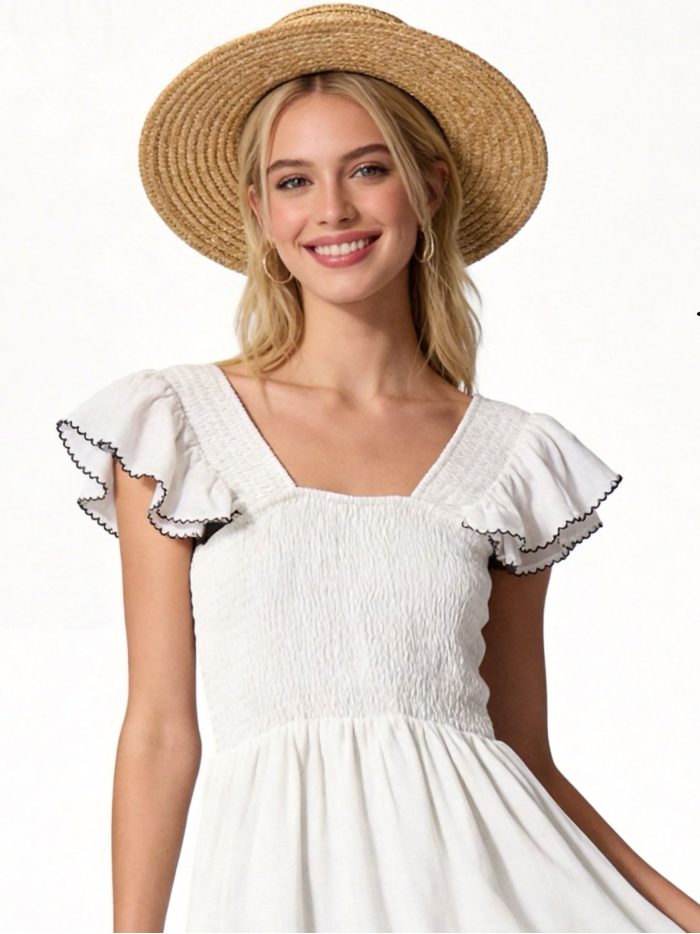 Vestido midi efecto lino nido de abeja