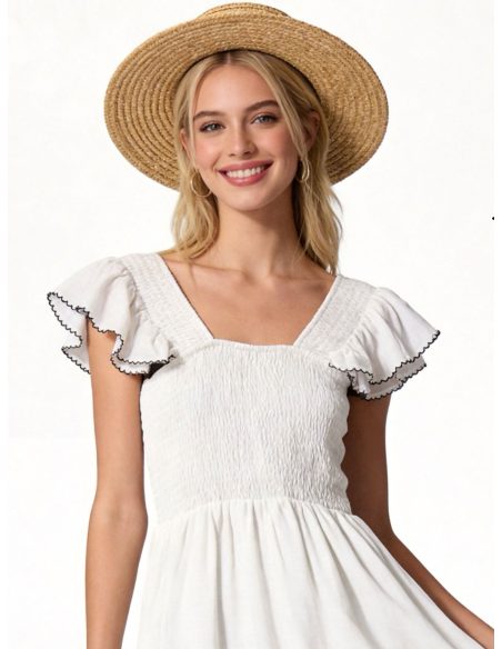 Vestido midi efecto lino nido de abeja