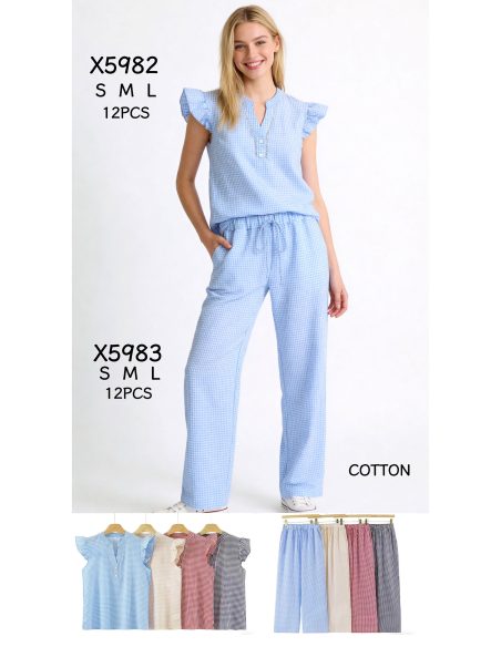 Pantalón algodón vichy cintura elástica