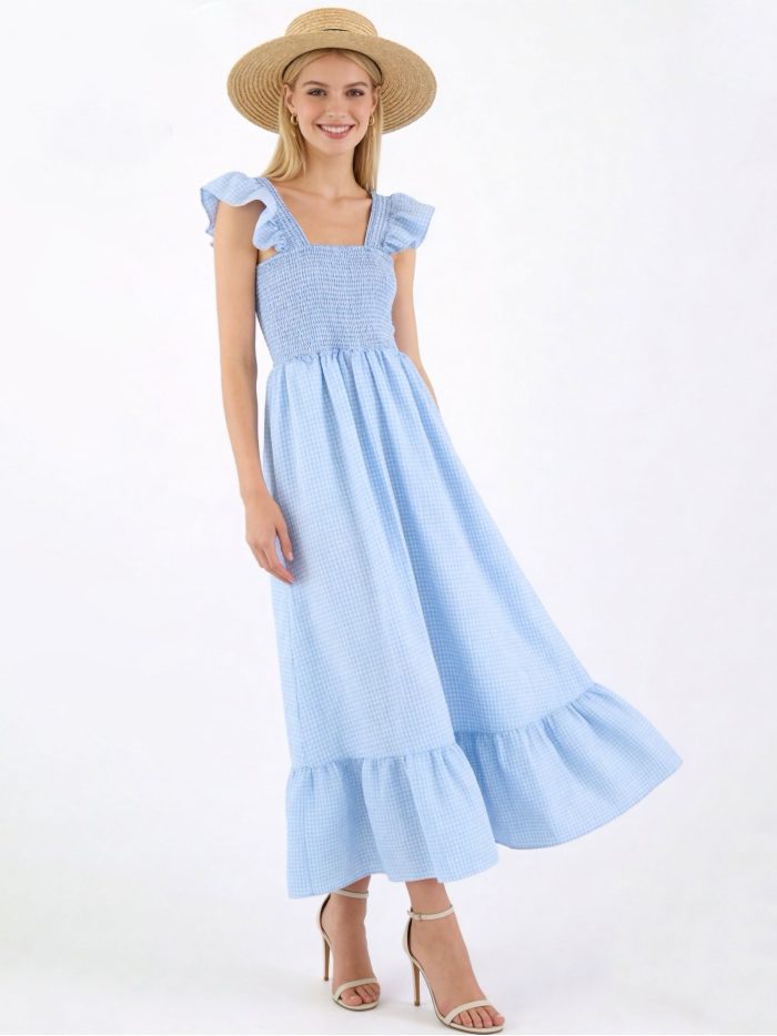 Vestido algodón vichy nido de abeja