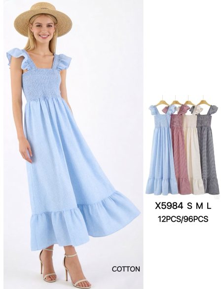 Vestido algodón vichy nido de abeja