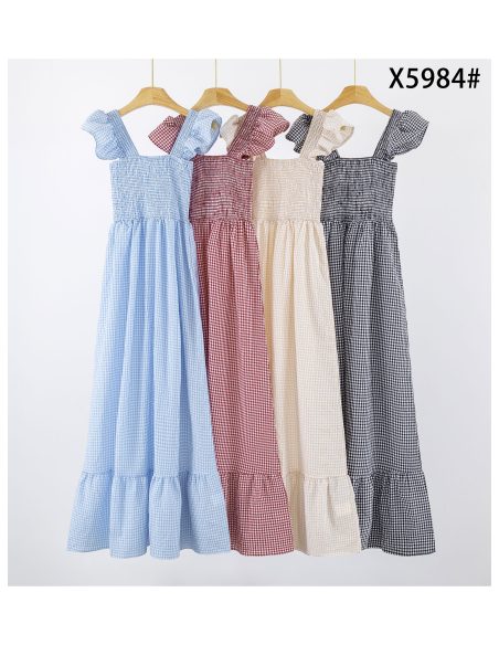 Vestido algodón vichy nido de abeja