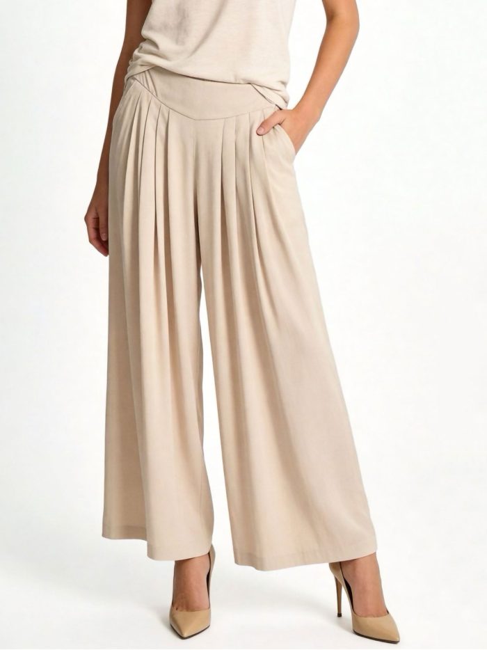 Pantalón efecto lino palazzo pliegues