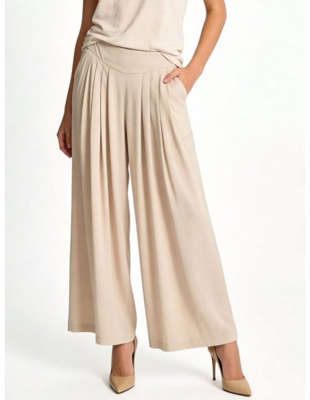Pantalón efecto lino palazzo pliegues
