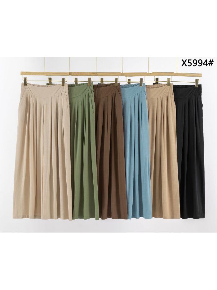 Pantalón efecto lino palazzo pliegues