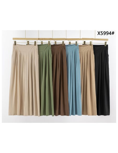 Pantalón efecto lino palazzo pliegues