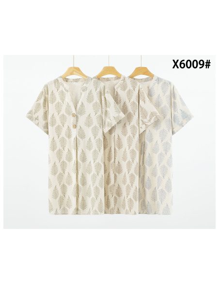 Vestido camisero efecto lino estampado hojas