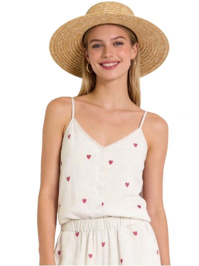 Top de tirantes efecto lino corazones bordados