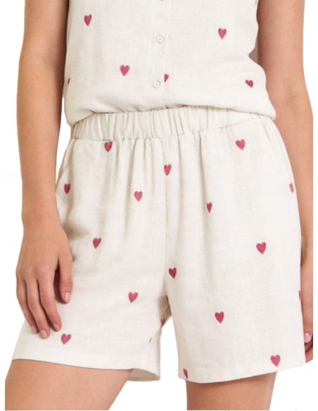 Shorts in Leinenoptik mit gestickten Herzen