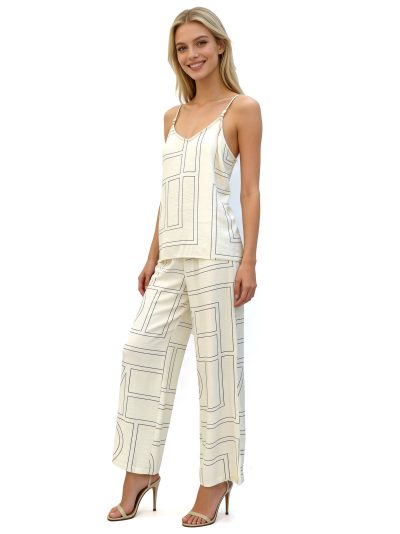 Two-piece geometric print set: cami & wide-leg trousers