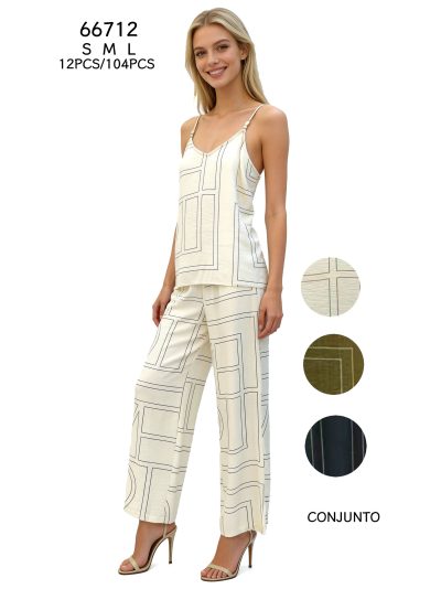 Two-piece geometric print set: cami & wide-leg trousers 2