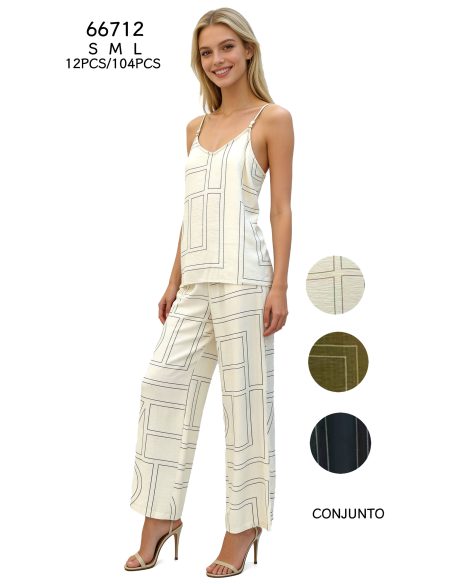 Conjunto estampado geométrico: top lencero y pantalón