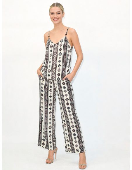 Two-piece ethnic print set: cami top & wide-leg trousers