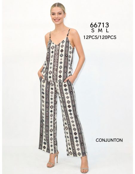 Two-piece ethnic print set: cami top & wide-leg trousers