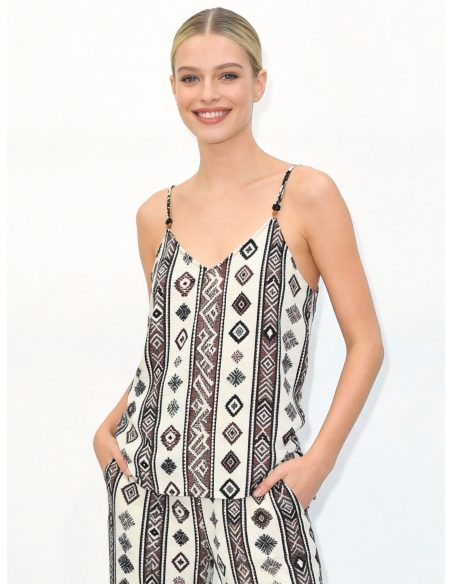 Two-piece ethnic print set: cami top & wide-leg trousers