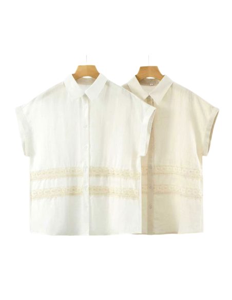 Camisa efecto lino encaje manga caída