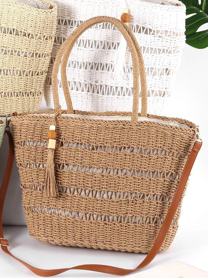 Bolso de mano rafia calada con borla