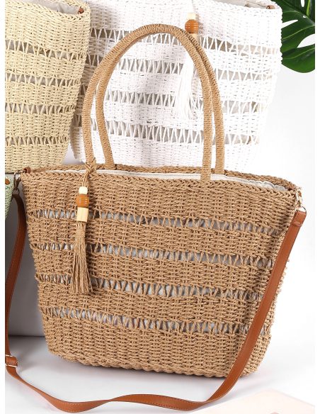 Bolso de mano rafia calada con borla