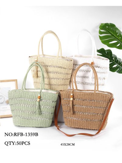 Bolso de mano rafia calada con borla 2