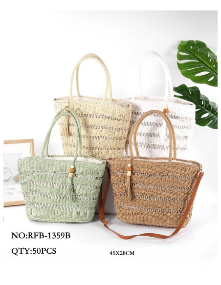 Bolso de mano rafia calada con borla