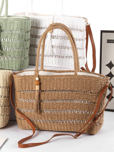 Bolso de mano compacto rafia con borla