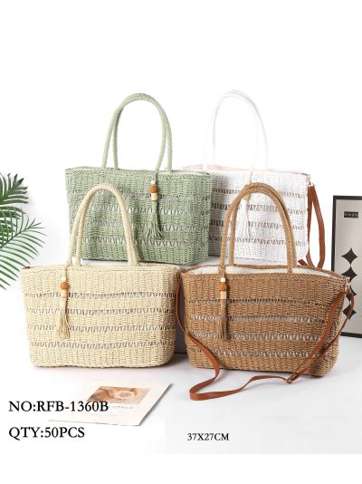 Bolso de mano compacto rafia con borla 2