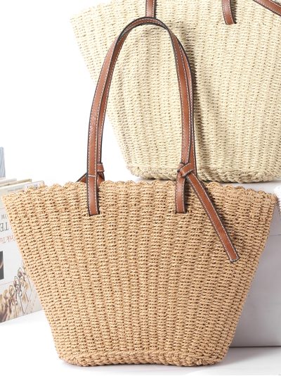 Bolso shopper de rafia con asas largas