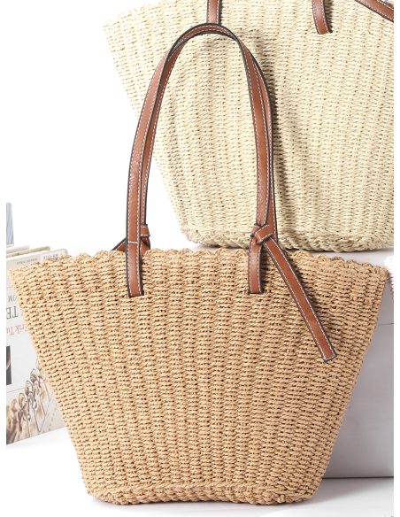 Bolso shopper de rafia con asas largas