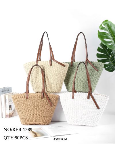 Bolso shopper de rafia con asas largas 2