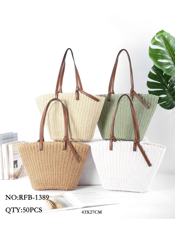 Bolso shopper de rafia con asas largas