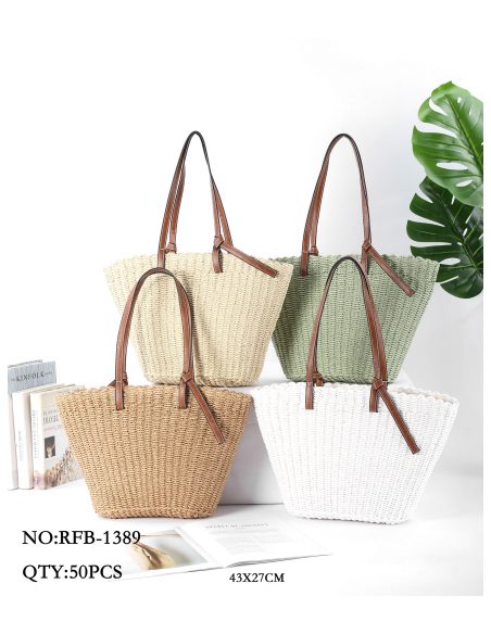 Bolso shopper de rafia con asas largas