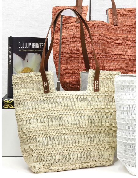 Bolso tote de rafia con asas largas