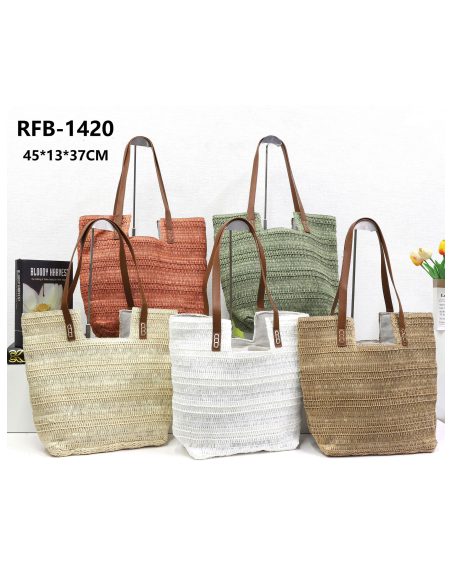 Bolso tote de rafia con asas largas