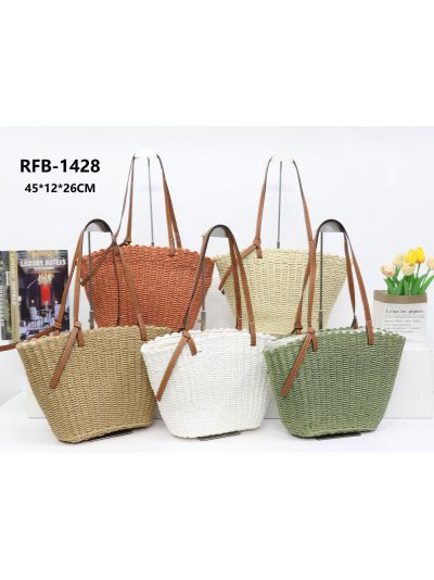 Bolso tote compacto de rafia con asas efecto piel 2