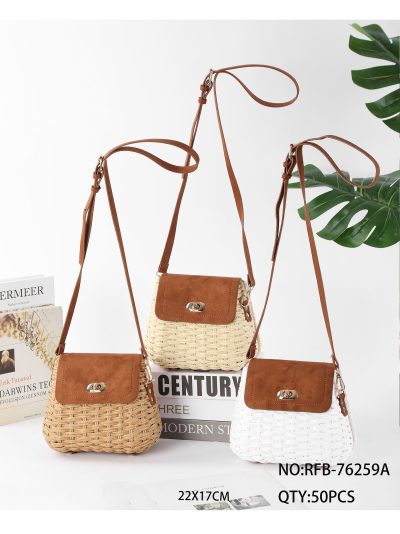 Bolso bandolera de rafia con solapa efecto piel 2