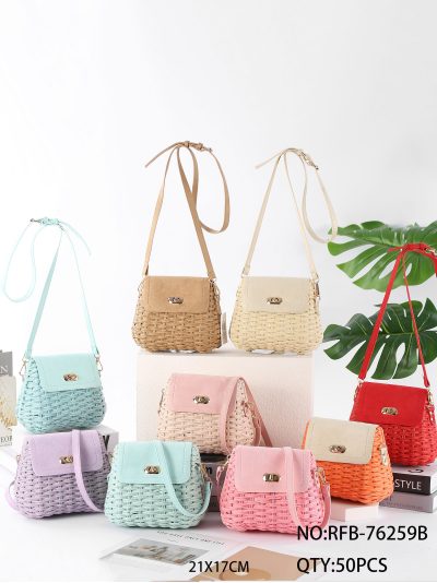 Bolso bandolera de rafia con solapa efecto piel 2