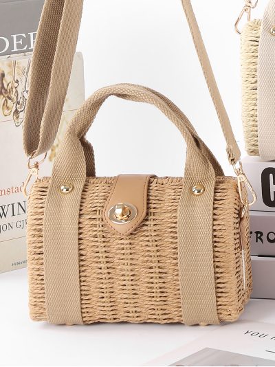 Bolso tote mini de rafia con asa y bandolera