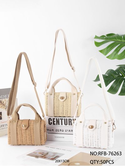 Bolso tote mini de rafia con asa y bandolera 2