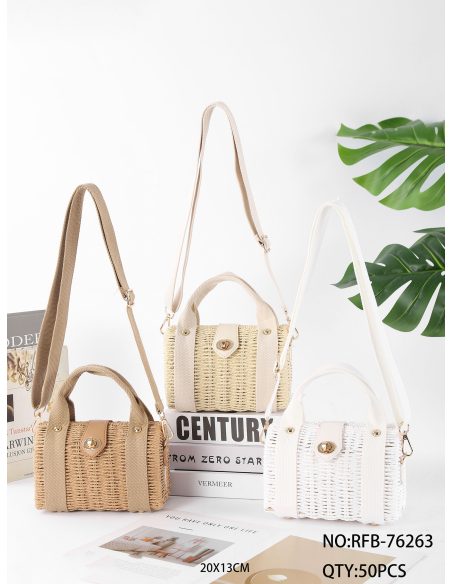 Bolso tote mini de rafia con asa y bandolera