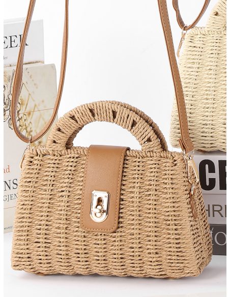 Handtasche aus Bast mit Henkel und Metallverschluss